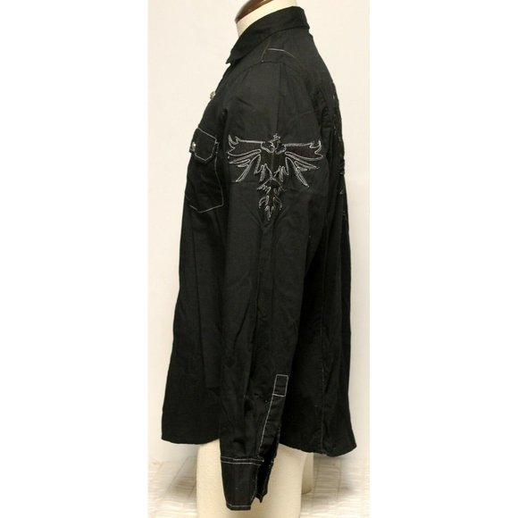 El General Black Collared Button Down Shirt Embroidered Spirit of fire Bird XL - Picture 7 of 9